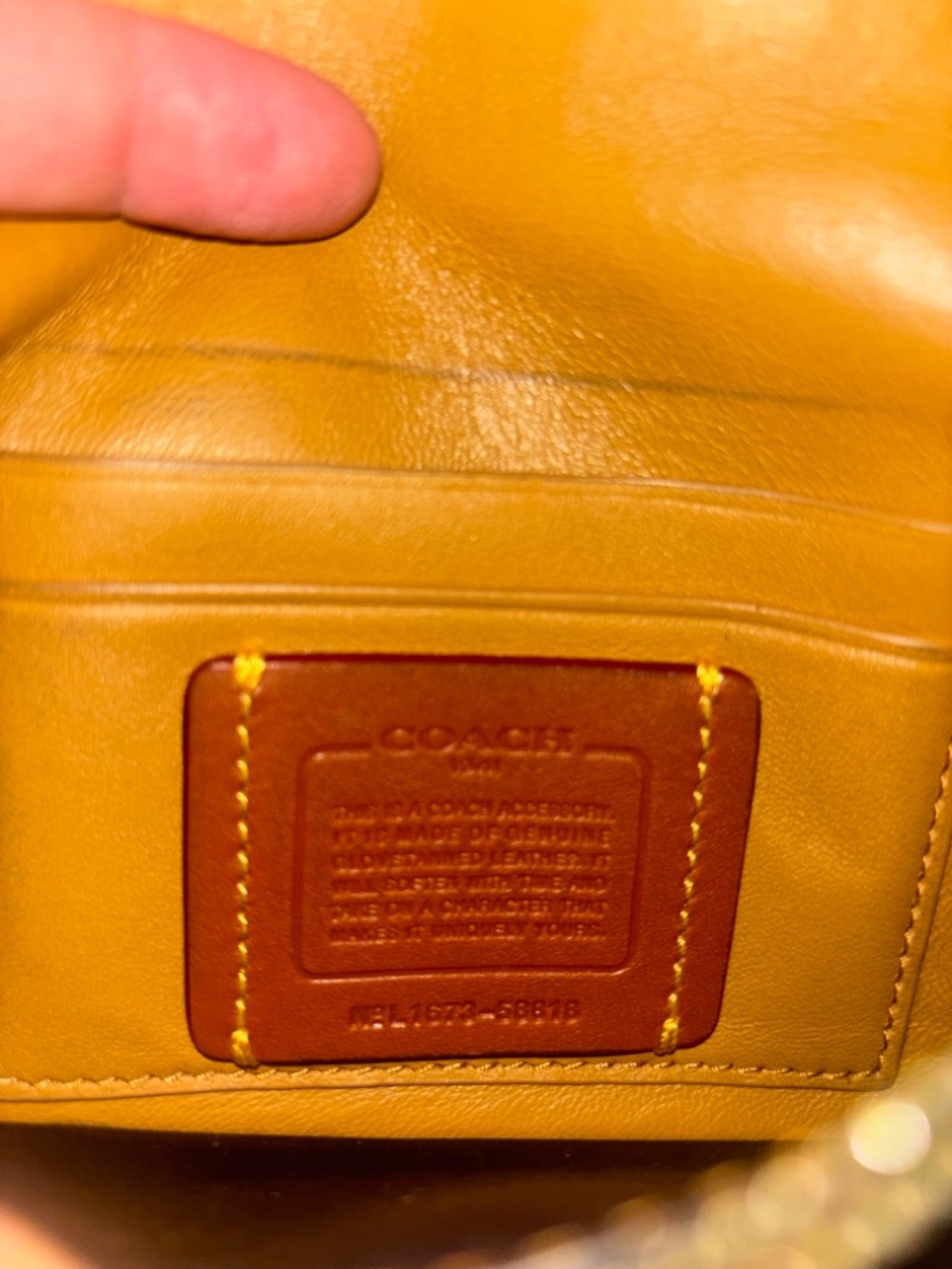 Coach Black Leather Wristlet with Contrasting Yellow Stitching - Picture 5 of 8